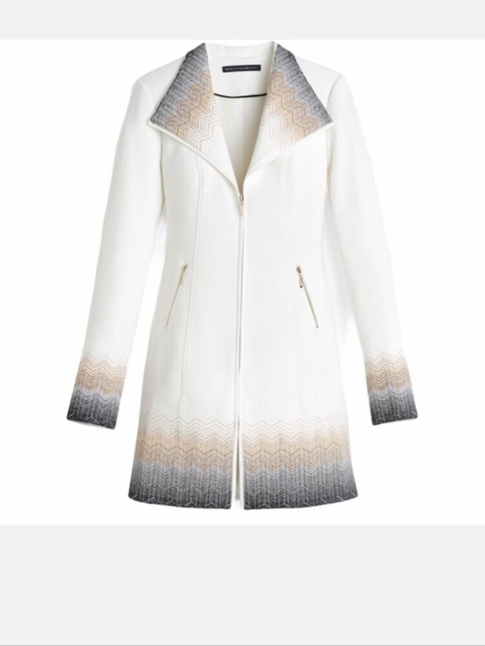 WHBM Long Ombre White Gradient Zip-Front Coat